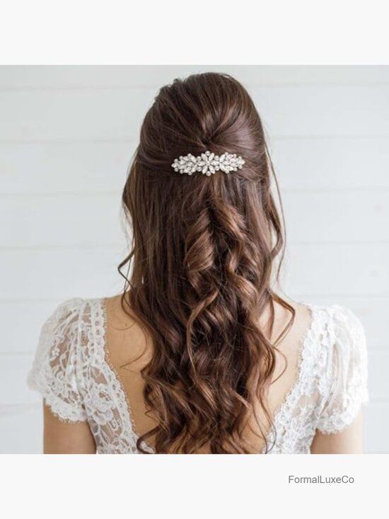 Crystal Barrette Clip with Simulated Pearl for Wedding